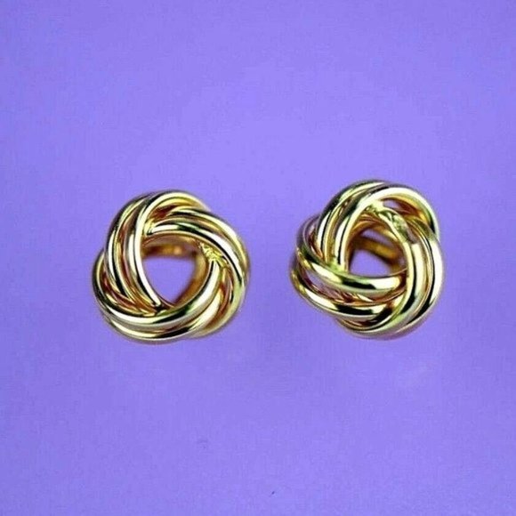 Solid 14K Gold Polished Love Knot Stud Push Back Earrings Size Medium- 10mm - Picture 3 of 9